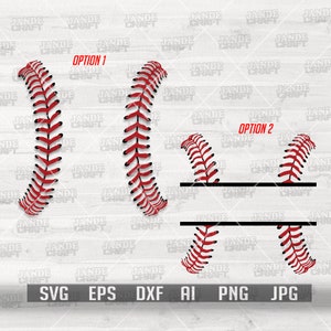 May include: Two options for a baseball stitch design. Option 1 shows two baseball stitches side by side. Option 2 shows three baseball stitches, one larger than the other two.