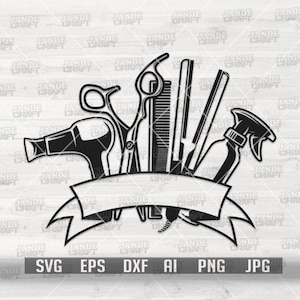 Hair Stylist Tools svg | Hair Hustler Cut File | Beautician Clipart | Blower Stencil | Hair Cutting Scissors dxf | Comb Cutfile | Salon Gift