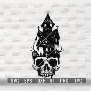 Haunted House Skull svg | Castle Skeleton Head Clipart | Halloween Shirt png | Spooky Vampire Night dxf | Creepy Boo Cutfile | Dracula Head