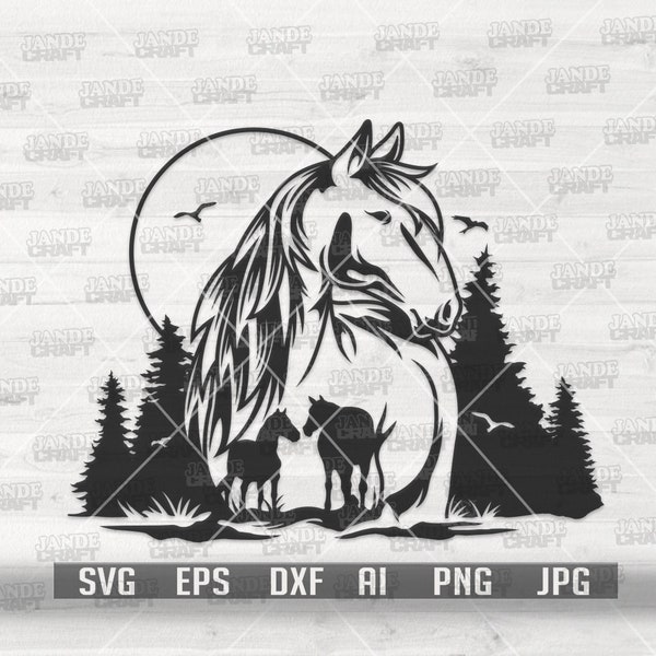 Horse Scene svg | Rodeo Clipart | Western Cutfile | Boho Outdoor Stencil | Ranch Owner dxf | Howdy Shirt png | Wilderness Wild Life jpeg jpg