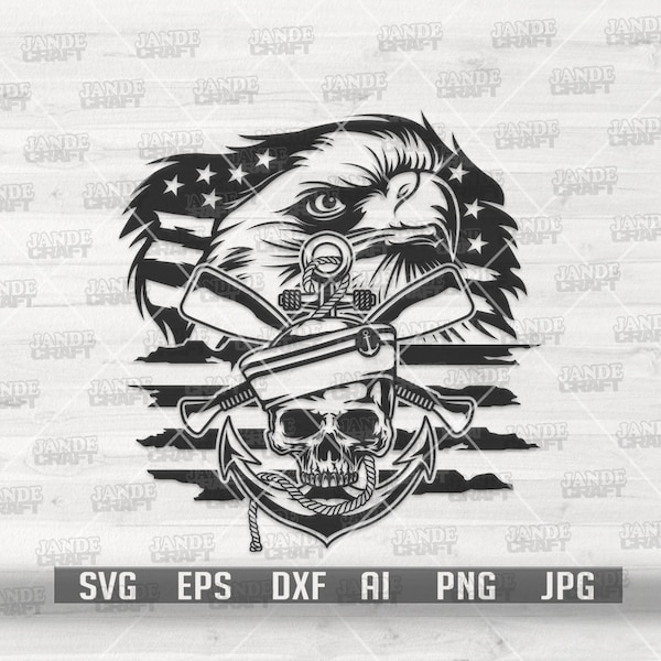 US Eagle Marine Navy Skull svg | Sailman Clipart | USA Sailor Dad Gift Idea dxf | Military Shirt png | Soldier Cutfile | Veteran Stencil jpg