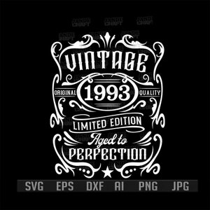 31° compleanno svg / Maglietta vintage 1993 png / Cutfile invecchiato alla perfezione / Festa di mezza età retrò dxf / Idea regalo per 31 anni / Nati dal 1993