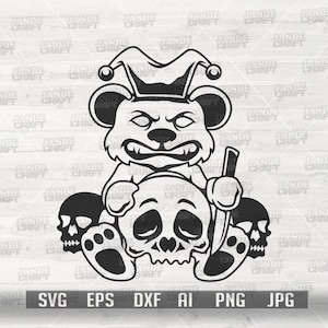 Scary Teddy svg / Brown Bear Skull Clipart / Linda camisa de Halloween png / Joker Cutfile / Killer Teddy Clown dxf / Hipster Horror Spooky Creepy