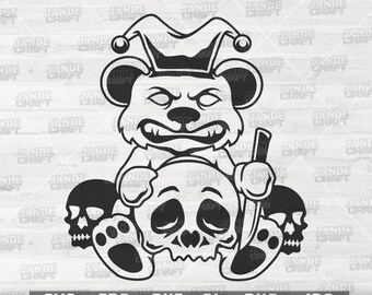 Scary Teddy svg | Brown Bear Skull Clipart | Cute Halloween Shirt png | Joker Cutfile | Killer Teddy Clown dxf| Hipster Horror Spooky Creepy