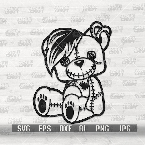 Emo Teddy svg | Broken Heart Bear Clipart | Cute Teddy Bear Stencil | Sad Grizzly Cutfile | Teddy with Stitches Shrit png | Cute Teddy dxf