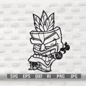 Tiki Maske Rauchen Zigarre svg | Luau Strand Shirt png | Holzstatue Clipart | Tropische Schablone | Sommer Vibe| Aztic Cutfile | Schwerer Tribal