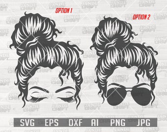 Messy Bun Hair svg | Mom Life Clipart | Mama Shirt png | Mother's Day Gift Idea Stencil | Sexy Woman Close Eye with Brows & Lashes Cut File