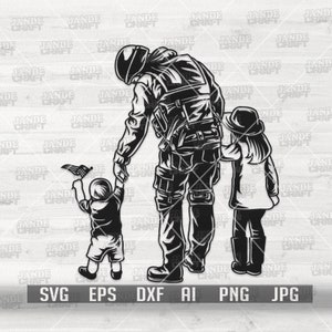 Soldaat vader zoon dochter svg | Militaire papa clipart | Veteraan cadeau-idee | Patriottisch overhemd png | Legerstencil | Marine, Marine, Luchtmacht