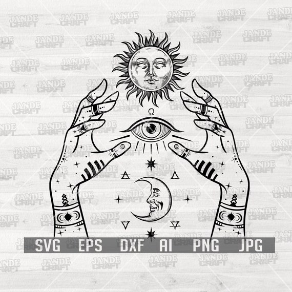 Mystical Moon Sun Hand svg | Celestial svg | Moon svg | Sun svg | Mystery svg | Mystical svg| Celestial Clipart| Celestial png | Psychic svg