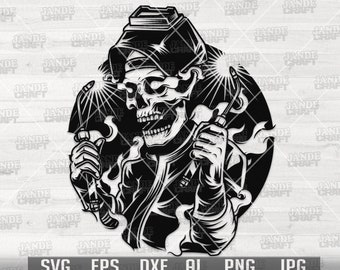 Skull Welder svg | Welding Clipart | Pipe Iron Fixer Stencil | Gothic Repairman Dad Cutfile | Iron Repair dxf | Welder Rod Torch Shirt png