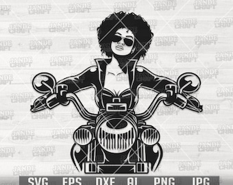 Afro Biker Mädchen svg | Afro Mädchen svg | Afro Biker Clipart | Biker Cutdatei | Biker-Shirt svg | Afro svg | Afro Biker png | Afro Girl Clipart