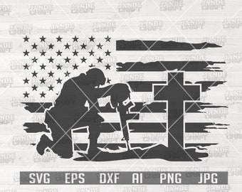 USA Soldier Kneeling svg | US Military svg | US Army Svg | Us Veteran svg | Us Veteran Kneeling svg | Kneeling Army Svg | Kneeling in cross