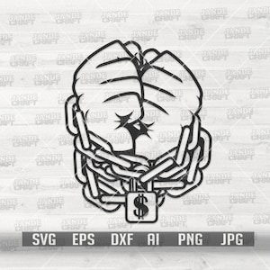 Hand Kette svg | Gefängnis Clipart | Chained Hands Cutfile | Sklaverei Schablone | Sklave dxf | Gefangener Shirt png | US Dollar Zeichen Vorhängeschloss jpeg jpg