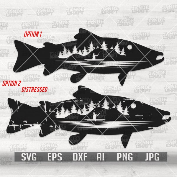 Forel vissen Scène SVG Bundel | Forel Vis Clipart | Visser Papa Shirt png | Stencil | Outdoor Fishing Cut File | Vishaak DXF