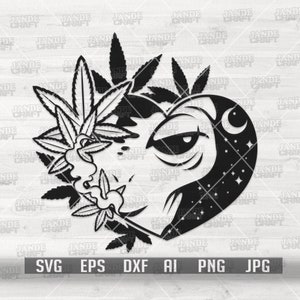Alien Weed Hear svg | Kush Shirt png | 420 Schnittdatei | Cannabis Clipart | Marihuana Blunt dxf | Raucher Joint Schablone | Stoned Dope High UFO