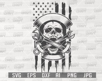 Monteur svg | Amerikaanse monteur schedel svg | Monteur shirt svg | Amerikaanse vlag svg | Cadeau voor monteur svg | Monteur vader svg | Reparateur-svg | Sleutel: