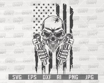 US Plumber Skull svg | Plumber svg | Skull svg | Plumber Shirt svg | Gift for Plumber svg | Plumber Clipart | Repairman svg | US Flag svg