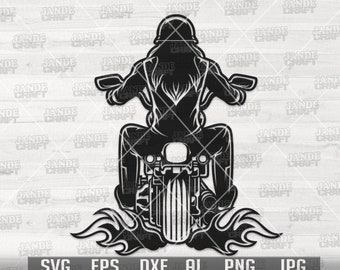SVG de chica motera / Clip art de motera / Archivo de corte con monograma para dueño de tienda de motos / PNG para camiseta de rally motero / Plantilla de moto / Archivo de corte de motocicleta