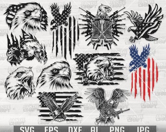 11 US Patriotic Eagle SVG Bundle | American Bird Clipart | USA T-shirt Design png | Veteran Gift Idea dxf | Military Dad Cut File | Soldier