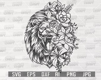 Floral Lion svg | Floral Animal svg | Floral Animal Shirt svg | Lion Shirt svg | Cute Floral Animal svg | Lion Cutfile | Lion Clipart | Lion