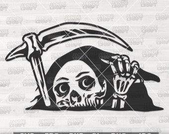 Peeking Grim Reaper svg | Clipart Death Angel | Dead Scythe Cutfile | Uroczy Horror Straszny Szablon Czaszki | Straszna Koszulka Halloween png | Horror