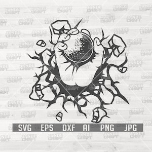 壁を壊すゴルフ svg | ゴルファーのお父さんへのギフトアイデア T シャツ デザイン png | ゴルフ クラブ モノグラム クリップアート DXF | ひびの入った壁のカット ファイル | ゴルフ ライフ png