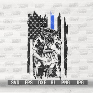 US Polizei Vater und Tochter svg | Polizist Clipart | Daddy Schnittdatei | Papa Shirt png | DadLife KidLife dxf | Vatertag | Blaue dünne Linie jpg
