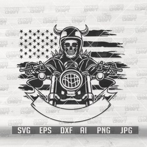 Amerikaanse Biker Skull-svg | Motor clipart | Sport papa-shirt png | Extreem ritsjabloon | VS motorfiets | Bike Rally Cutfile | Tandem rijden