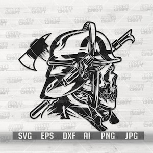 Fire Fighter Skull svg | Fireman Clipart | Firefighter Dad Gift Idea | Fire Department Monogram dxf | Pickaxe and Halligan Tool Cut File dxf