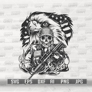 US Eagle Military Skull svg | Soldier Dad Clipart | Veteran Shirt png | USA Army Stencil | Navy Marine Cutfile | Patriotic Combat Gear jpeg