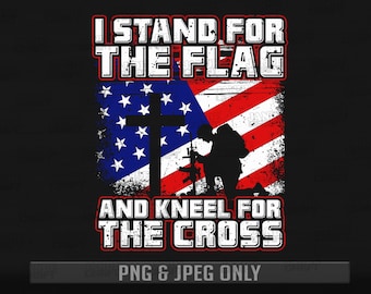 Eu defendo a bandeira e me ajoelho perante a cruz | Arquivos PNG e JPG apenas | Camiseta patriótica americana | Bandeira dos EUA com efeito desgastado em PNG | Camiseta patriótica