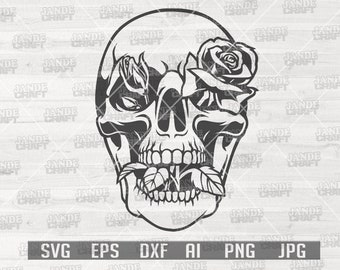 Skull Roses svg | Skull svg | Rose Skull svg | Skull Clipart | Skull Cutfile | Skull Cutting File | Skull and Rose svg | Rose Cutting File