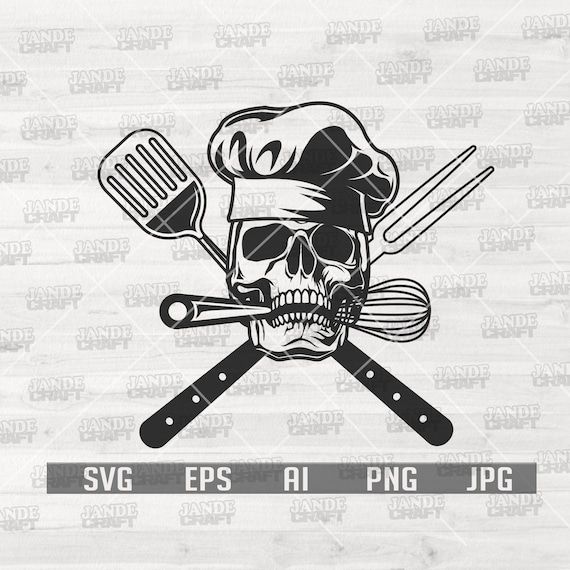 Chef Skull Svg Chef Shirt Chef Skull Shirt Head Cook T shirt Design Gift Idea png Biting Whisk Clipart Master Griller Dad Cut File