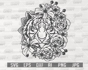 Floral Tiger svg | Floral Animal svg | Tiger svg | Cute Tiger svg | Tiger Cutfiles | Tiger Clipart | Tiger png | Tiger Shirt svg |Floral svg