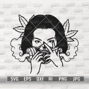 Chica Máscara de gas Fumar Weed svg / Cannabis Clipart / Marijuana Cutfile / Popculture dxf / Kush Life Stencil / High Rasta 420 Shirt png / Dope