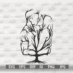 Branches d'arbre Couple s'embrassant svg | Chemise pour amoureux png | Clipart branche brindille | Arbres abstraits Cutfile | Art mural arbre dxf | Chef-d'oeuvre d'art