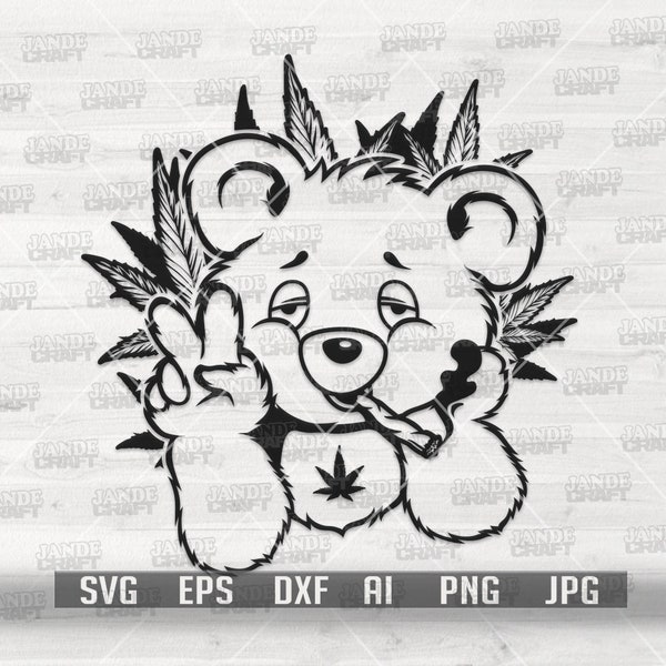 Bear Peace Sign Smoking Weed svg | High Rasta Animal Clipart | 420 Cannabis Cut File | Marijuana Blunt Stencil | Dope Rolling Joint png DXF