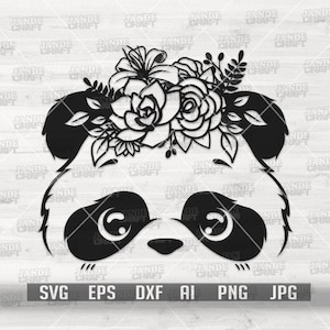 Floral Cute Panda svg | Floral Animal Clipart | Flower Stencil | Cute Animal Cut File | Wild One Theme Party Decor | Wild Life Safari dxf