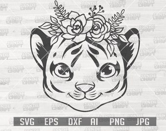 Floral Cute Tiger svg | Floral Tiger svg | Cute Tiger svg | Tiger Clipart | Tiger Cutfile | Tiger Cutting File |Floral Animal svg |Tiger png