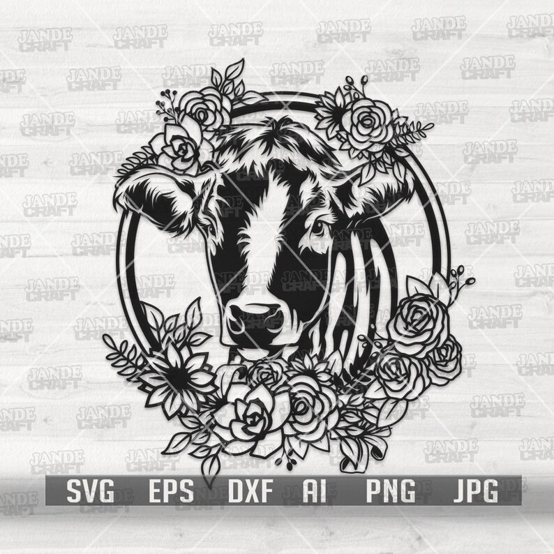 Cow Wreath Svg | Floral Cow Clipart | Farm Animal Cut File | Cow's Milk ...