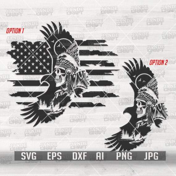 Native American Skull Scene svg | Patriotic Eagle Shirt png | America Clipart | 4th of July Stencil | Boho Headdress | Old Indian Tribe dxf