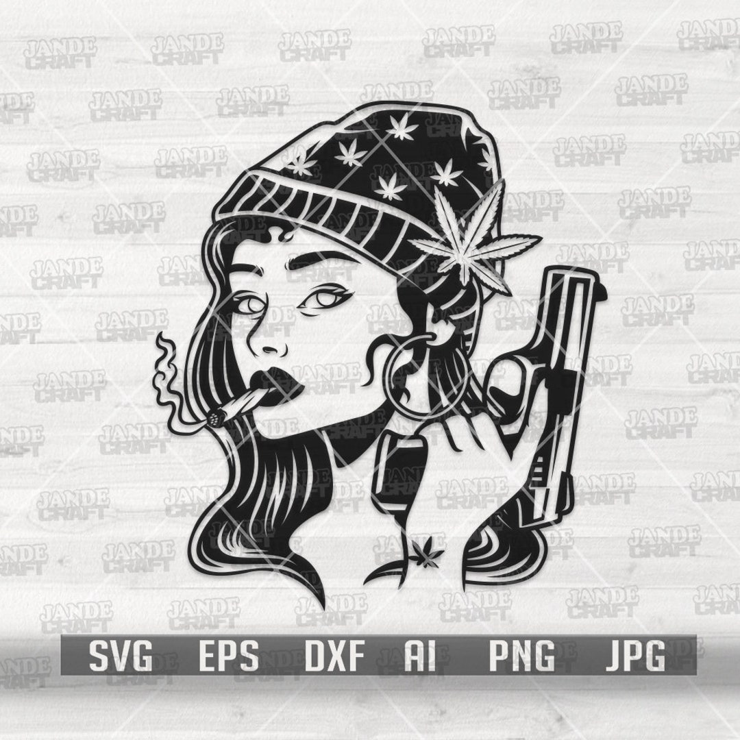 Rasta Girl Smoking With Gun Svg | Pretty Stoner Chic Png | Mafia Dope ...