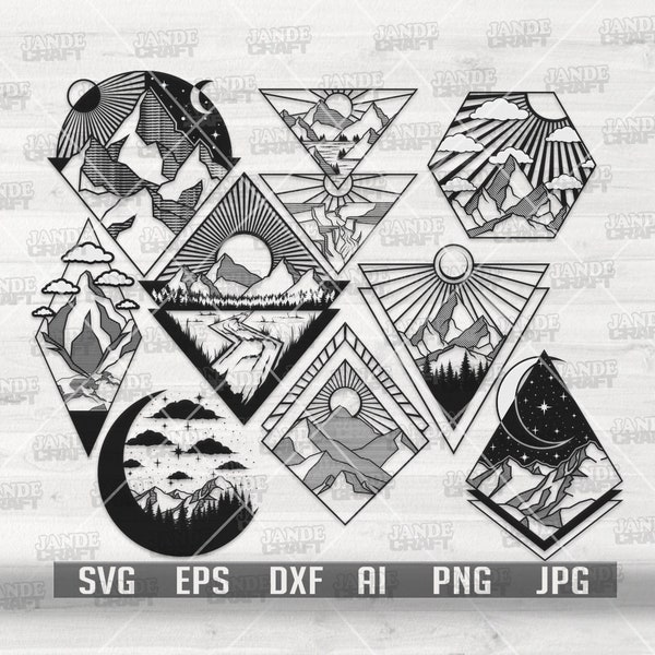 9 Geometric Mountain SVG Bundle | Outdoor Camping Design png | Camp Life Shirt png | Abstract Clipart | Boho Cut File | Adventure Gift Idea