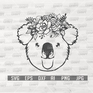 Coala floral fofo svg | Estêncil Animal Floral | Lembrança Camisa Koala png | Arquivo de corte de coala de flor | Floral, animal, casamento, etiquetas Clipart