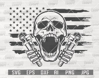 US Plumber Skull svg | US Plumber Monogram | Plumber Clipart | Plumber Dad png | Plumber Cutfile | US Pipe Fitter svg | Plumber Stencil