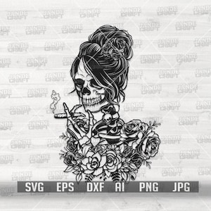 Updo Smoking Mom Svg | Skull Svg | Smoking Cigar Svg | Messy Bunhair Svg | Bun Hair ...