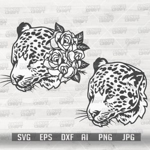 Leopardo svg / Clipart animale floreale / Cutfile gatto della giungla / Stencil bestia selvaggia / Cucciolo di animale carino / Zoo Safari Life Shirt png / Ghepardo Giaguaro