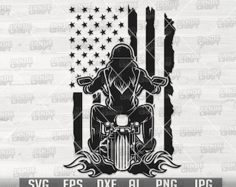 Motociclista SVG / Motociclista estadounidense SVG / Clipart de motociclista femenina / Archivo de corte de regalos de vida de mamá motociclista / Diseño de camiseta de rally de bicicletas PNG / Mujer de tienda de bicicletas SVG