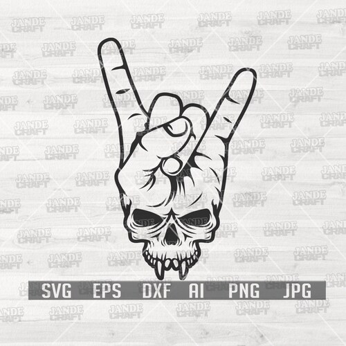 Rock N Roll Hand Sign Skull Rock N Roll Svg Rock Hand Sign - Etsy