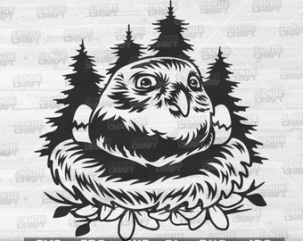 Ptak składający jaja svg | Uroczy zwierzęcy clipart | Gniazdo ptaków Cutfile | Szablon na zewnątrz w lesie | Koszulka kempingowa png | Sowa dxf | Letni myśliwy tata